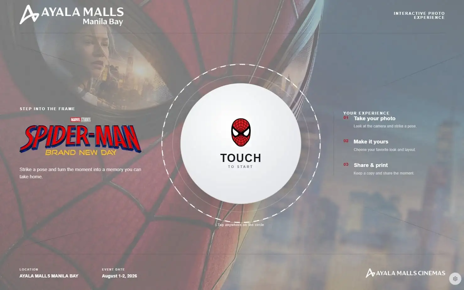 Guests using an interactive Spider-Man photo activation